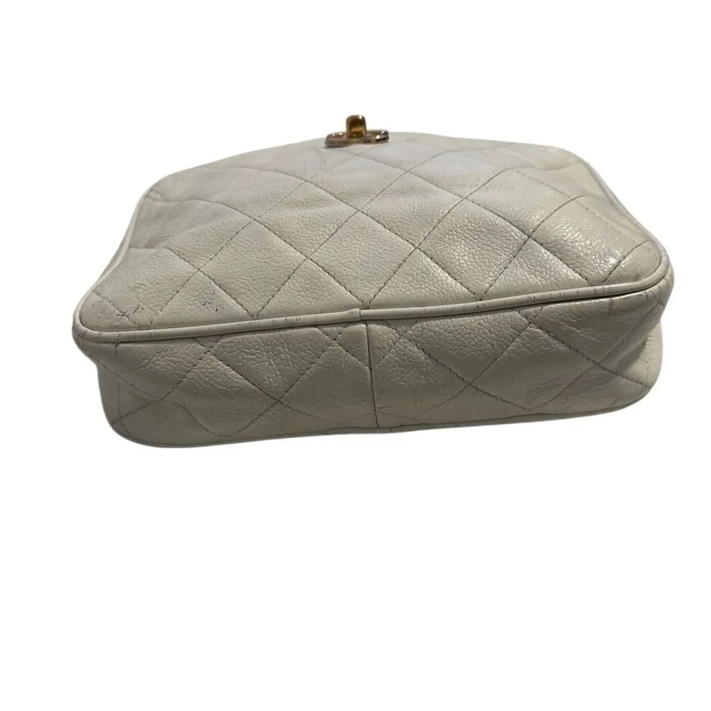Chanel beige quilted gold tone leather crossbody bag